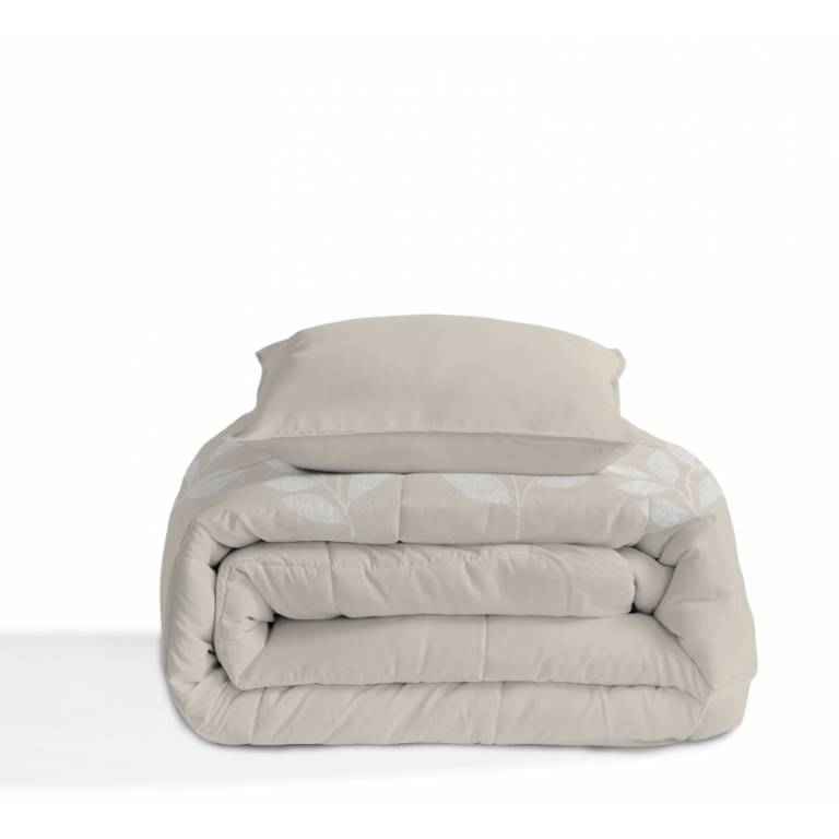 CONJUNTO EDREDON ESTAMPADO HOJAS (beige, Cama 150:250x270)