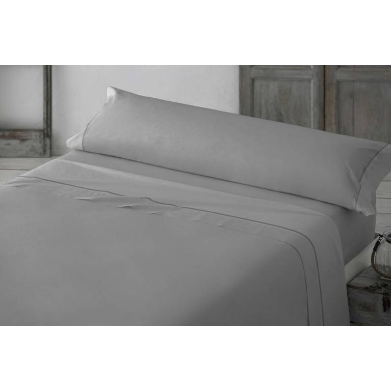JUEGO SÁBANAS LISO FESTÓN 3 PIEZAS 100% ALGODÓN (gris, Cama 150:230x270)