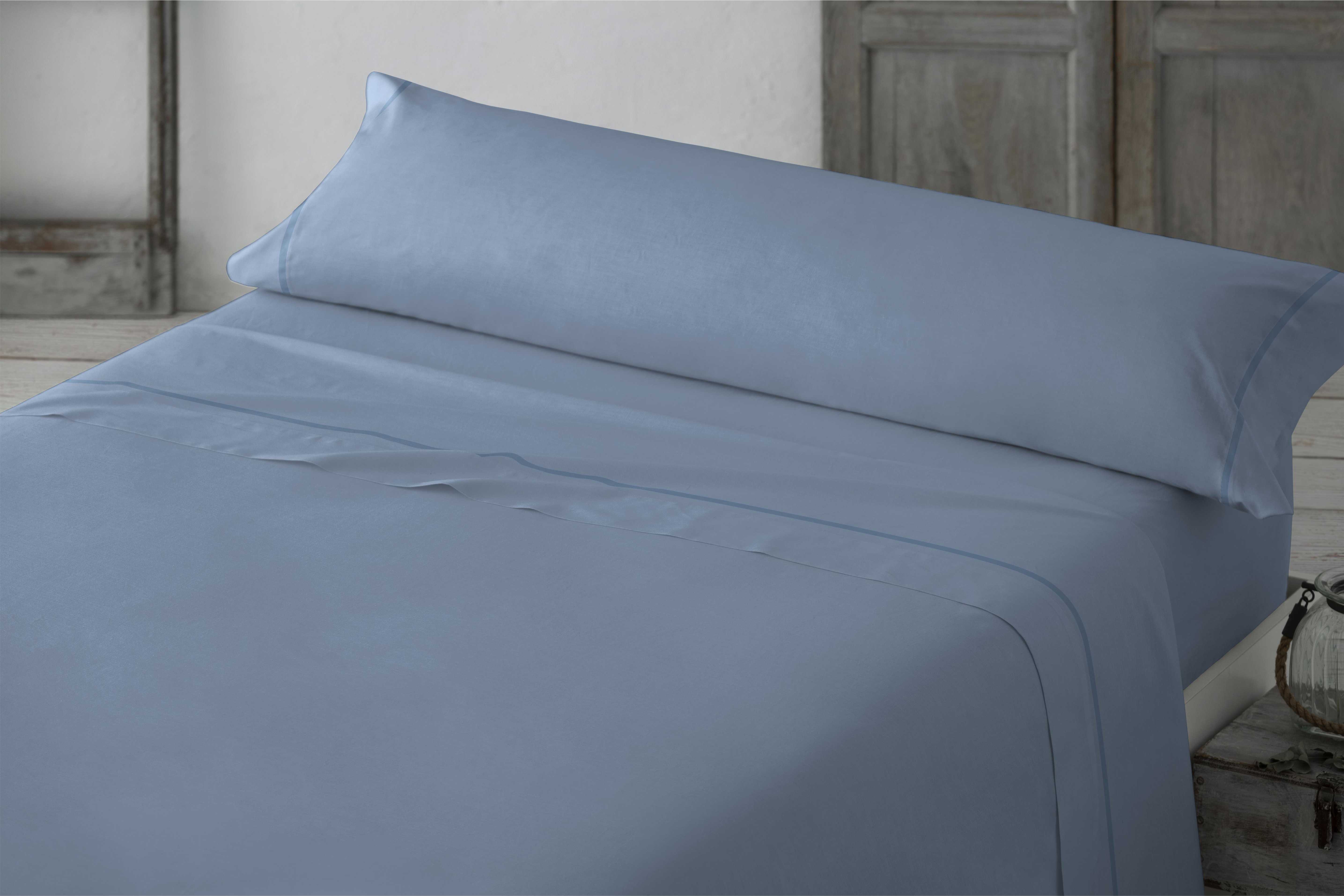 JUEGO SÁBANAS LISO FESTÓN 3 PIEZAS 100% ALGODÓN (azul, Cama 180:270x270)