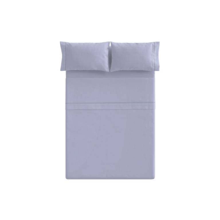 JUEGO SÁBANAS LISO FESTÓN 3 PIEZAS 100% ALGODÓN (Cama 90:160x270, CIELO)