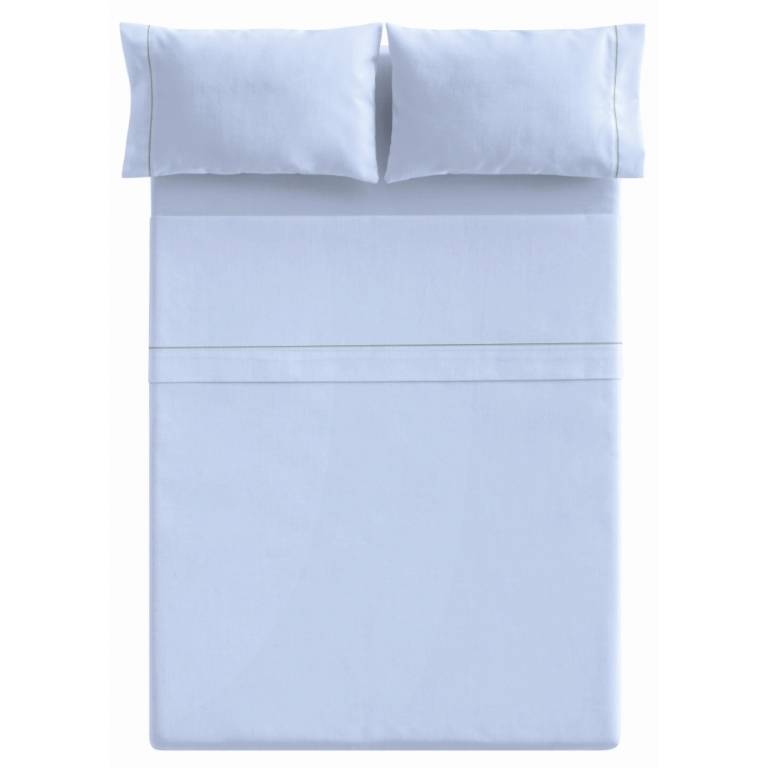 JUEGO SÁBANAS LISO FESTÓN 3 PIEZAS 100% ALGODÓN (Cama 90:160x270, CIELO)