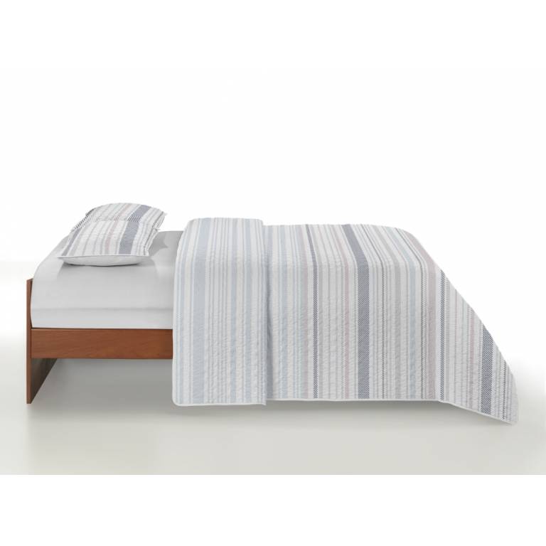 CONJUNTO COLCHA BOUTI ESTAMPADO DE RAYAS Y FUNDAS DE COJÍN azul