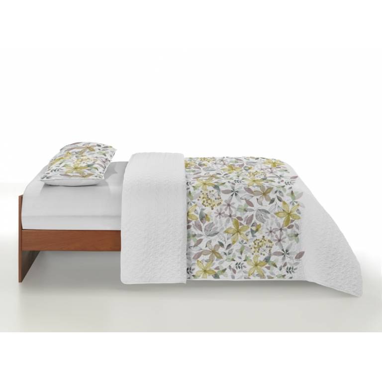 CONJUNTO COLCHA BOUTI ESTAMPADO DE FLORES Y FUNDAS DE COJÍN (amarillo, Cama 150:250x270)