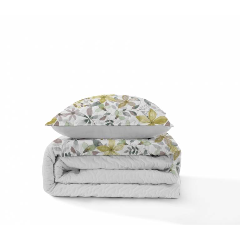 CONJUNTO COLCHA BOUTI ESTAMPADO DE FLORES Y FUNDAS DE COJÍN (amarillo, Cama 150:250x270)