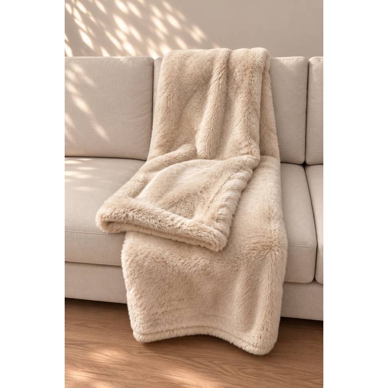 MANTA DE SOFÁ DE PIEL SINTÉTICA EXTRA SUAVE (beige, 140x200)