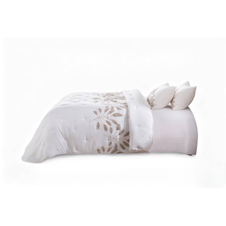 CONJUNTO EDREDÓN BORDADO DE RAMAS BORDADAS EN RELIEVE (natural, Cama 200:300x270)