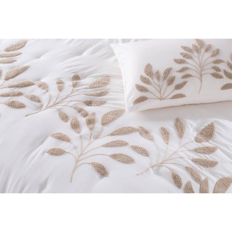 CONJUNTO EDREDÓN BORDADO DE RAMAS BORDADAS EN RELIEVE (natural, Cama 200:300x270)