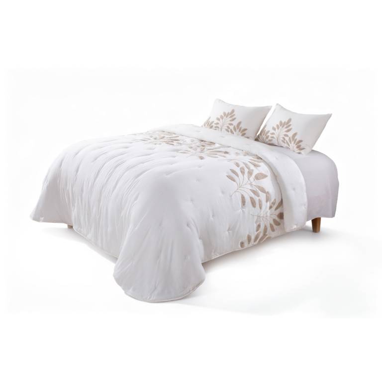 CONJUNTO EDREDÓN BORDADO DE RAMAS BORDADAS EN RELIEVE (natural, Cama 200:300x270)