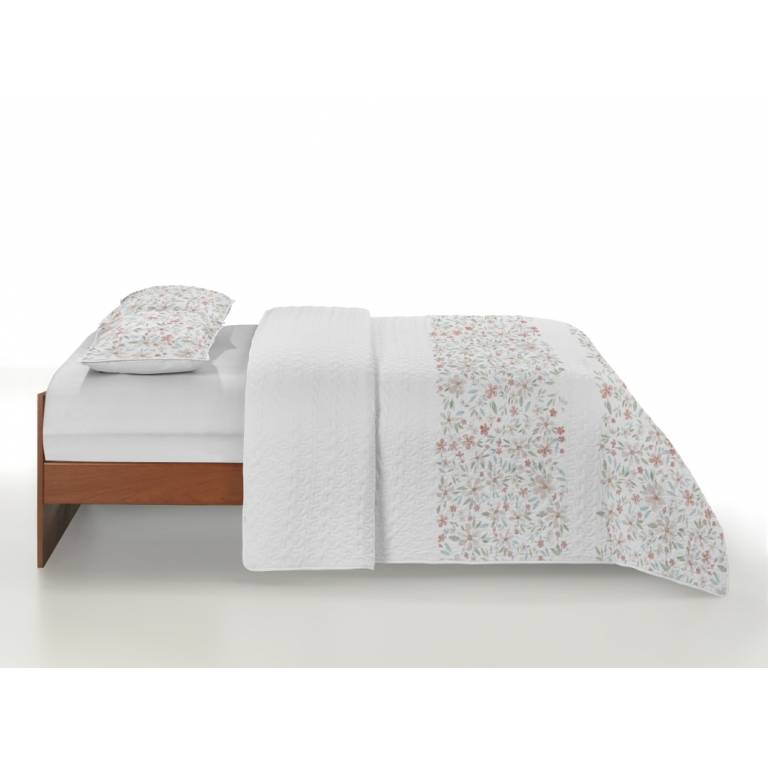 CONJUNTO COLCHA BOUTI ESTAMPADO DE FLORES Y FUNDAS DE COJÍN beige