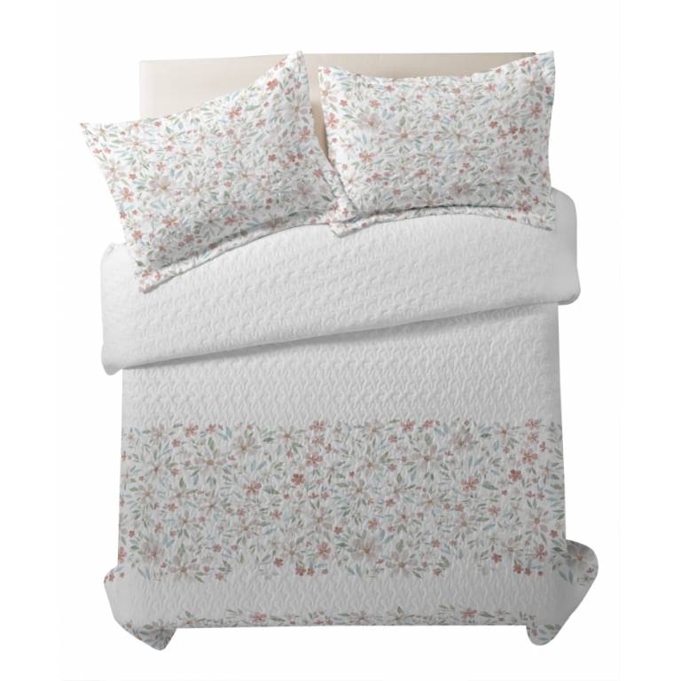 CONJUNTO COLCHA BOUTI ESTAMPADO DE FLORES Y FUNDAS DE COJÍN (beige, Cama 150:250x270)