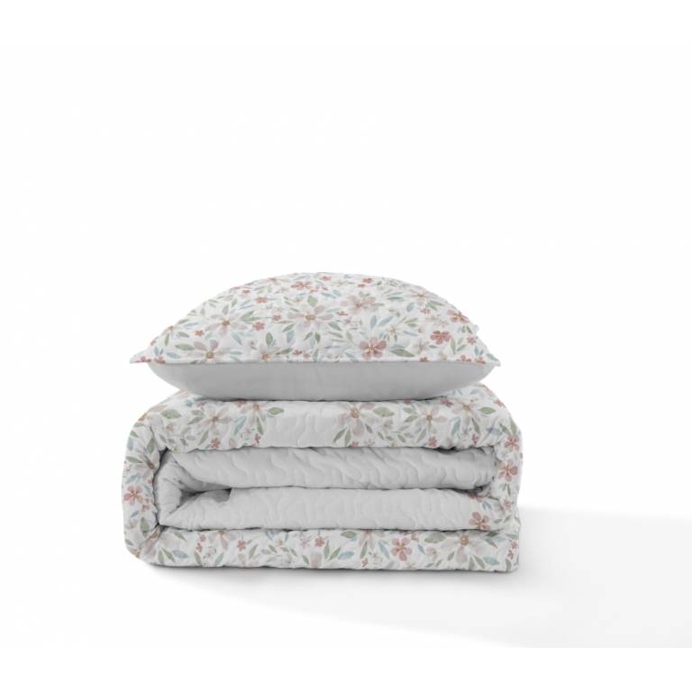 CONJUNTO COLCHA BOUTI ESTAMPADO DE FLORES Y FUNDAS DE COJÍN (beige, Cama 150:250x270)