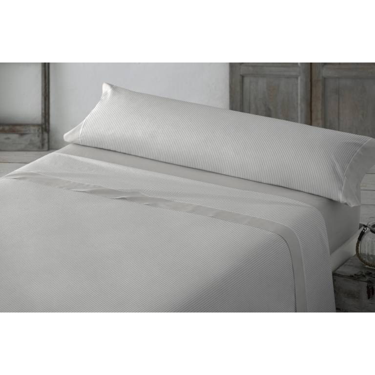 JUEGO SÁBANAS 3 PIEZAS ESTAMPADO MIL RAYAS gris