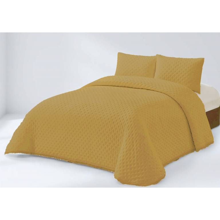 CONJUNTO COLCHA CON PUNTILLA Y FUNDAS DE COJÍN (mostaza, Cama 090:180x270)