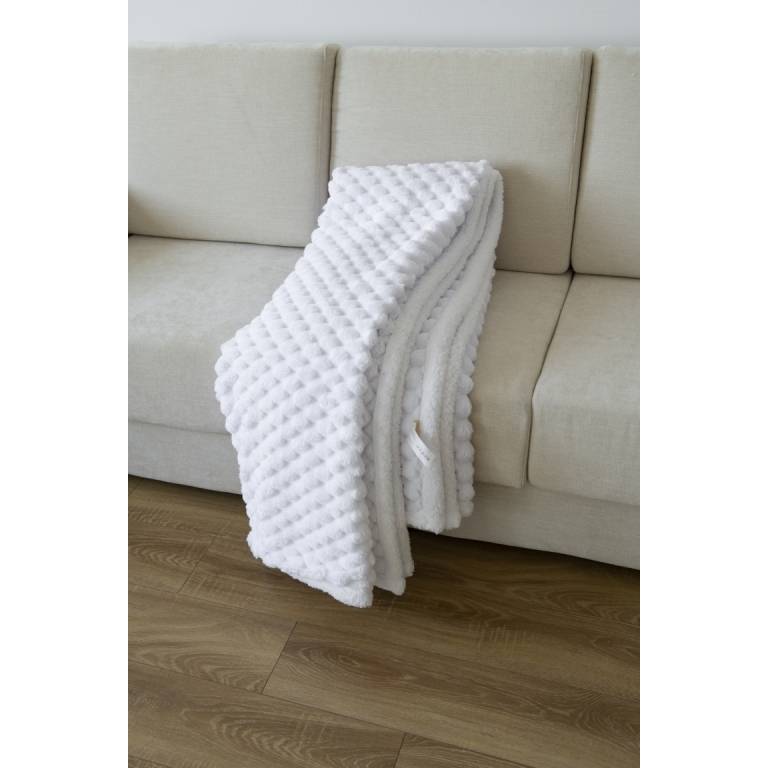 MANTA TEXTURA TACTO SUAVE CON BORREGUILLO blanco