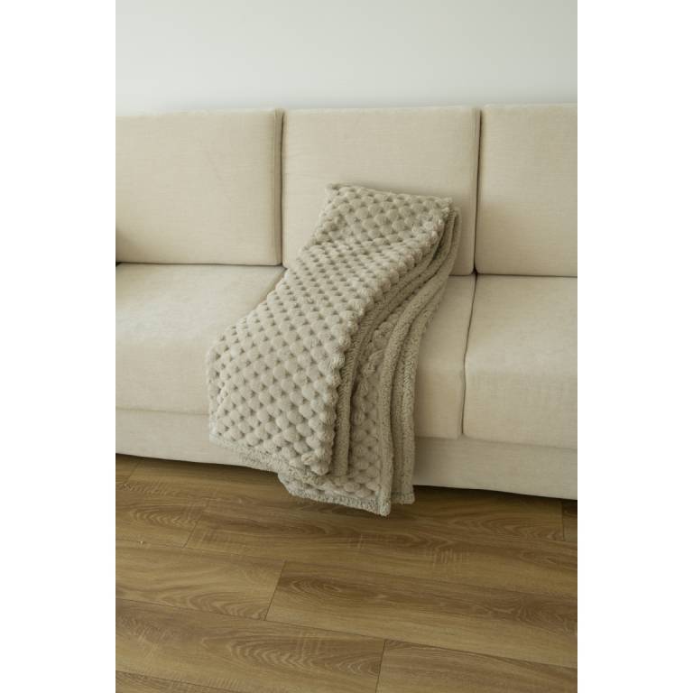 MANTA TEXTURA TACTO SUAVE CON BORREGUILLO beige