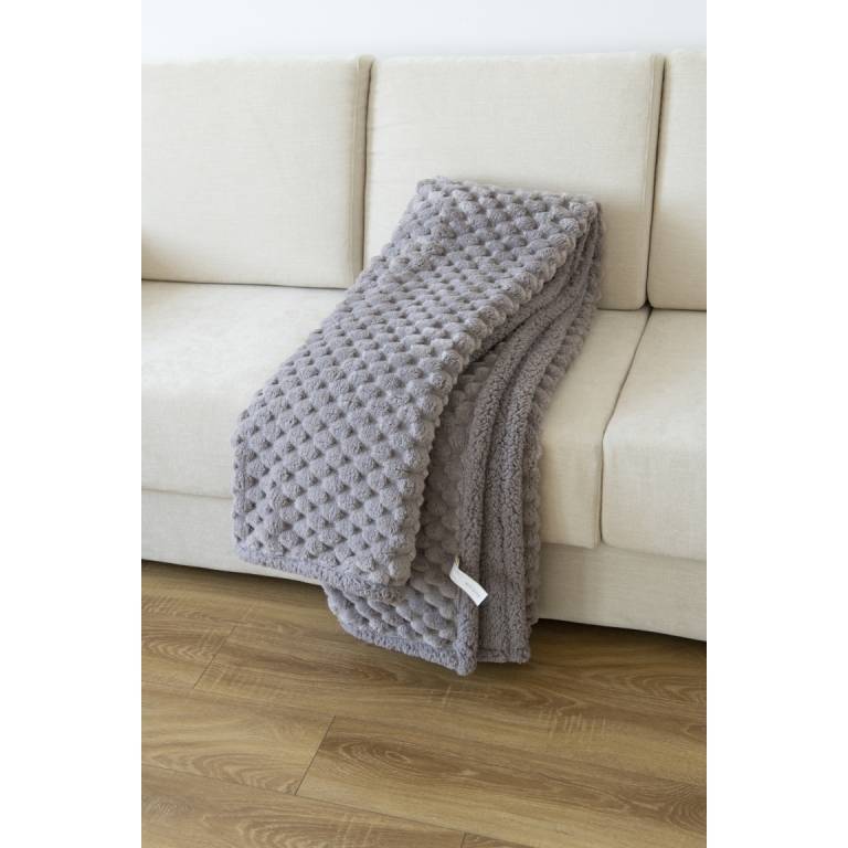 MANTA TEXTURA TACTO SUAVE CON BORREGUILLO gris