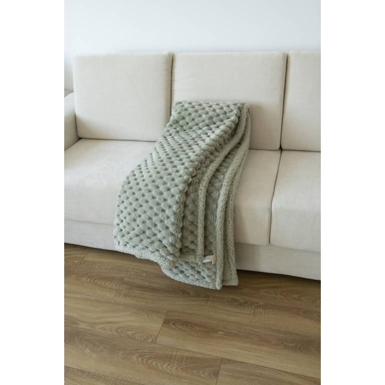 MANTA TEXTURA TACTO SUAVE CON BORREGUILLO verde