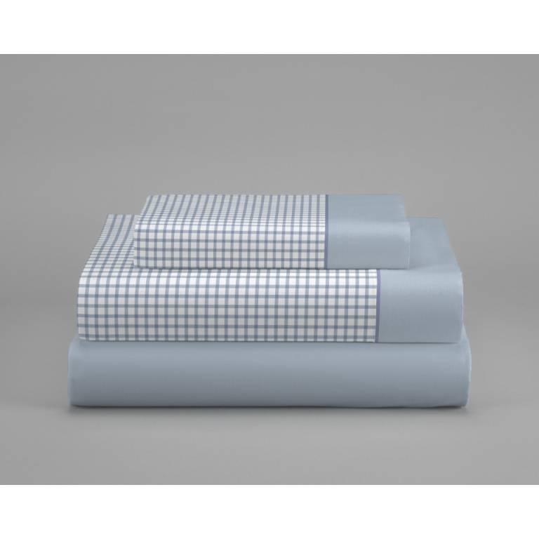 JUEGO SÁBANAS ESTAMPADO VICHY (azul, Cama 105:180x270)