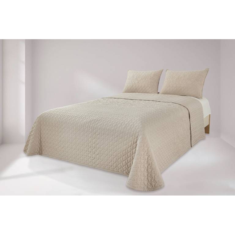 CONJUNTO COLCHA BORDADA FLORES TACTO SUAVE Y FUNDAS DE COJÍN (beige, Cama 200:300x270)