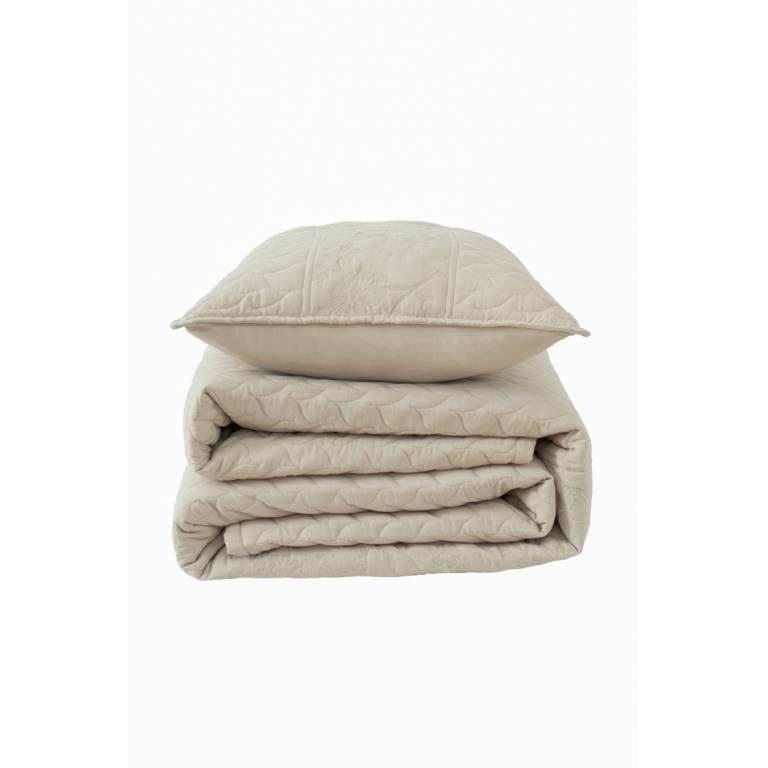 CONJUNTO COLCHA BORDADA FLORES TACTO SUAVE Y FUNDAS DE COJÍN (beige, Cama 200:300x270)