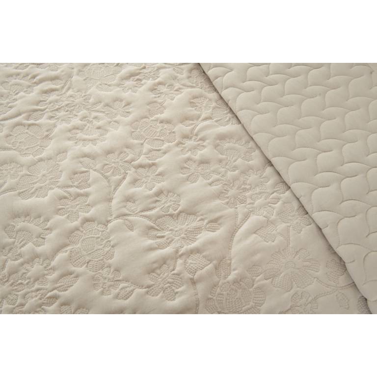 CONJUNTO COLCHA BORDADA FLORES TACTO SUAVE Y FUNDAS DE COJÍN (beige, Cama 200:300x270)