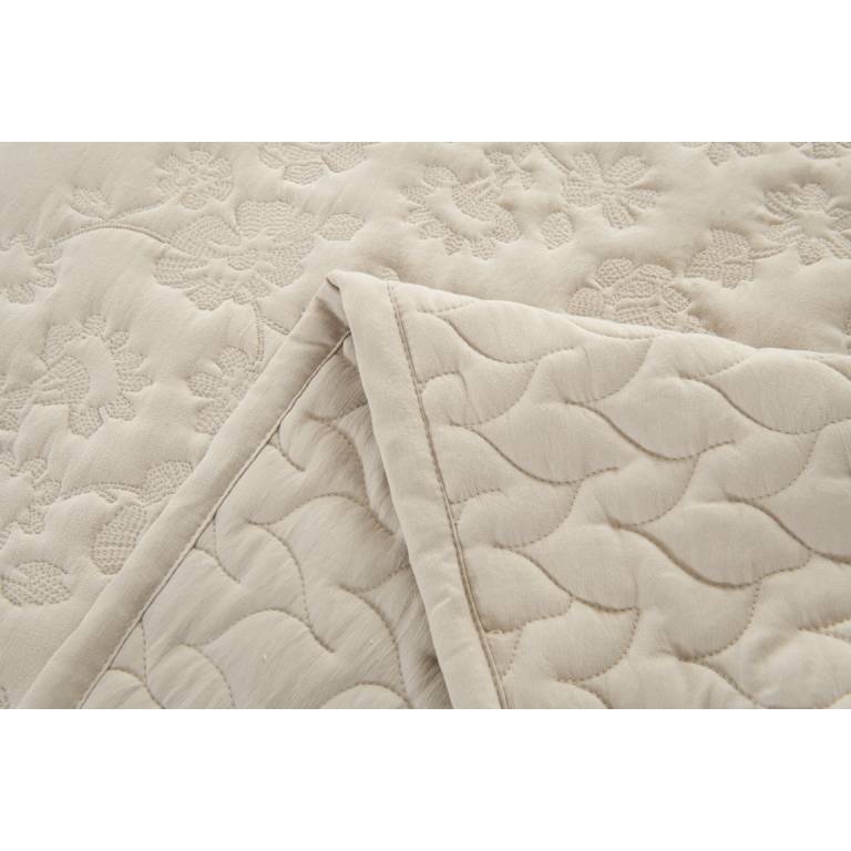 CONJUNTO COLCHA BORDADA FLORES TACTO SUAVE Y FUNDAS DE COJÍN (beige, Cama 200:300x270)