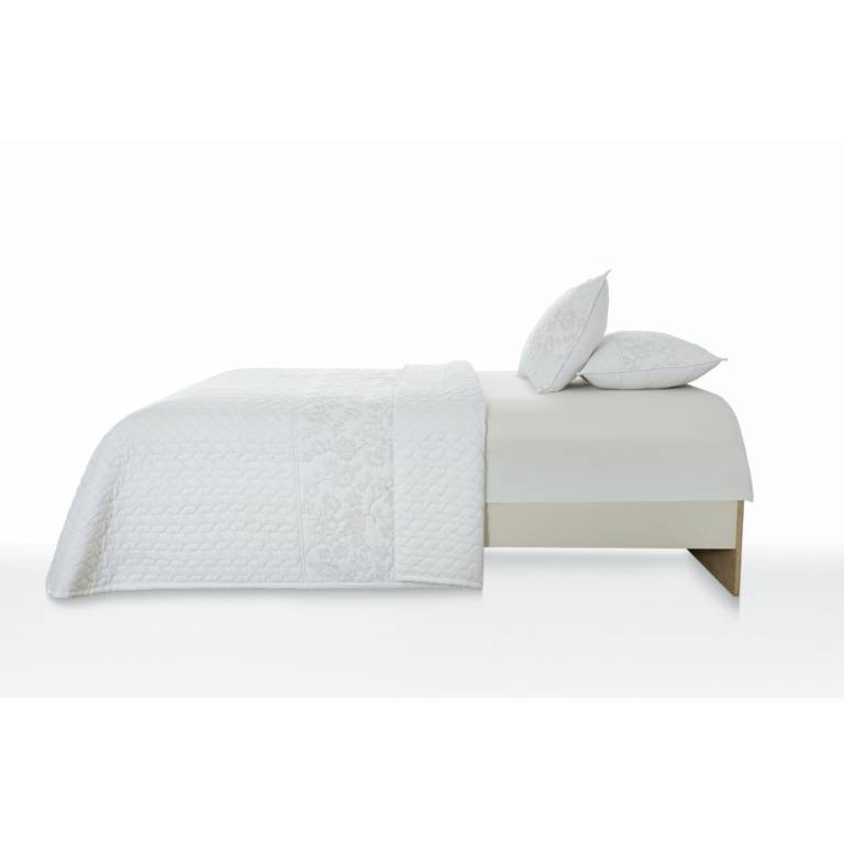 CONJUNTO COLCHA BORDADA FLORES TACTO SUAVE Y FUNDAS DE COJÍN (blanco, Cama 150:250x270)