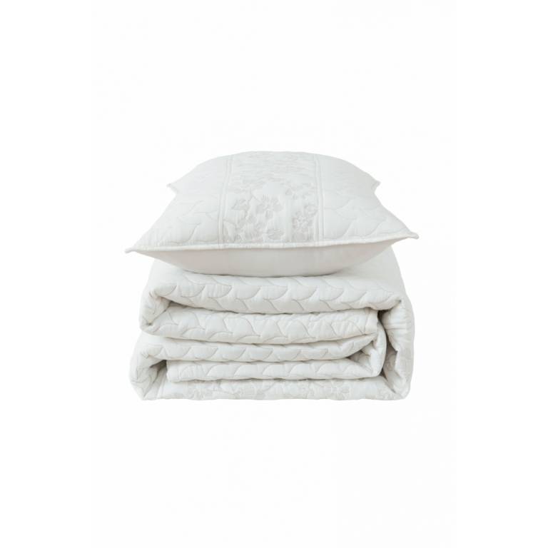 CONJUNTO COLCHA BORDADA FLORES TACTO SUAVE Y FUNDAS DE COJÍN (blanco, Cama 150:250x270)