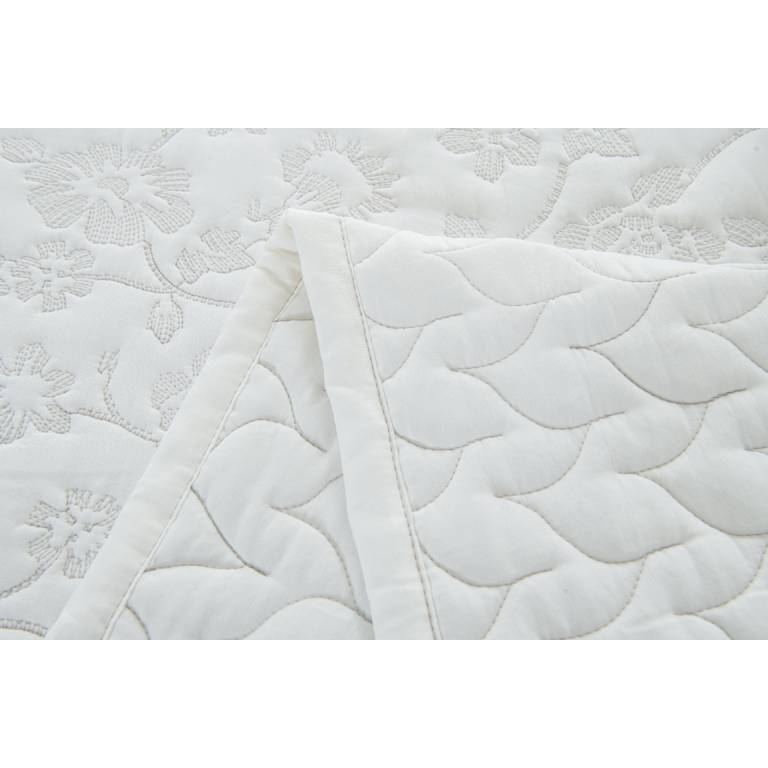 CONJUNTO COLCHA BORDADA FLORES TACTO SUAVE Y FUNDAS DE COJÍN (blanco, Cama 150:250x270)